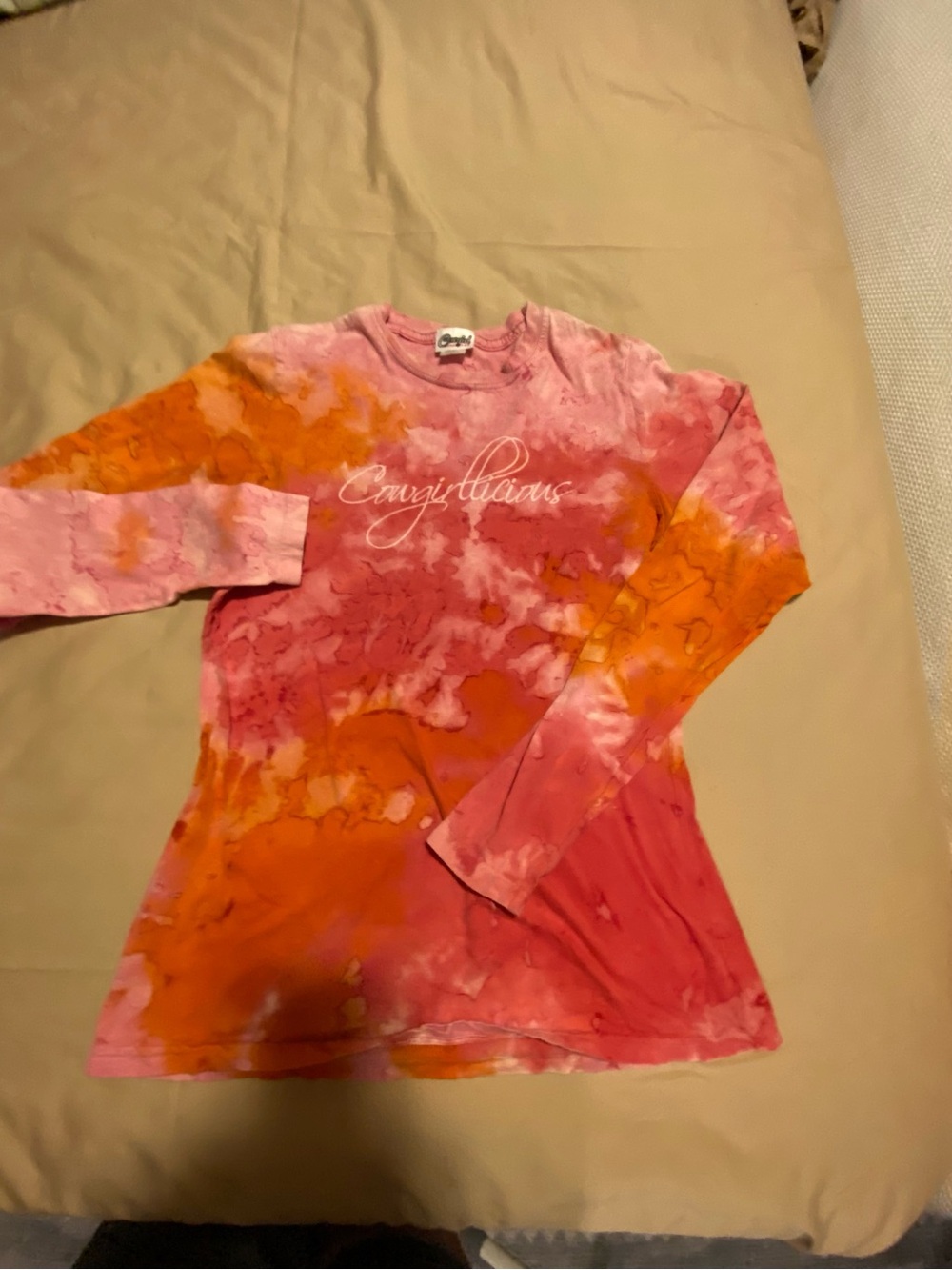 Cowgirl Up by Cowgirl Hardware Women's Long Sleeve Tie-Dye Tee - Pink & Orange